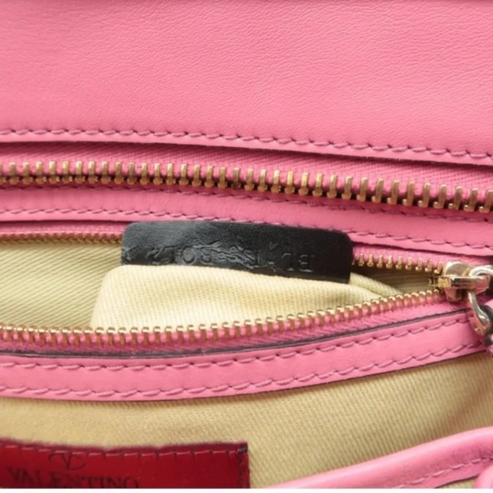 100% Authentic VALENTINO GARAVANI Rockstud Pink Leather Satchel Bag - Picture 10 of 12